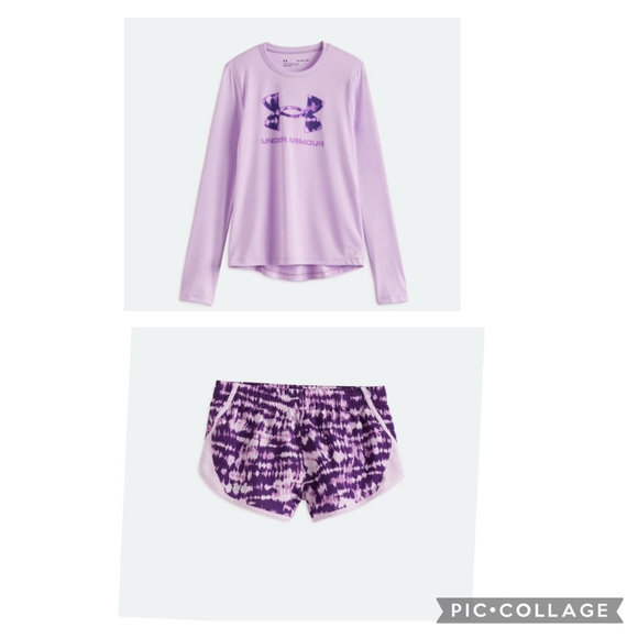 Under Armour Kids 2-Piece Set Lavender Long Sleeve Shirt Tie-Dye Shorts Size YM - Picture 3 of 5
